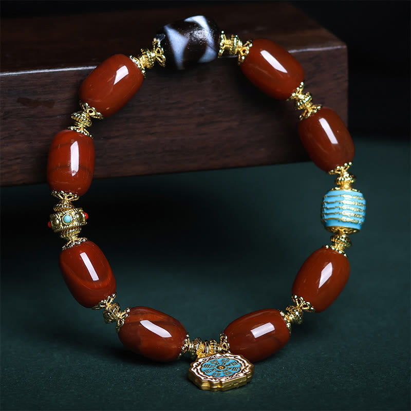 Nimara Ritual Natural South Red Agate Bagua Dzi Bead Power Bracelet