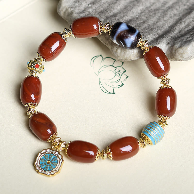 Nimara Ritual Natural South Red Agate Bagua Dzi Bead Power Bracelet