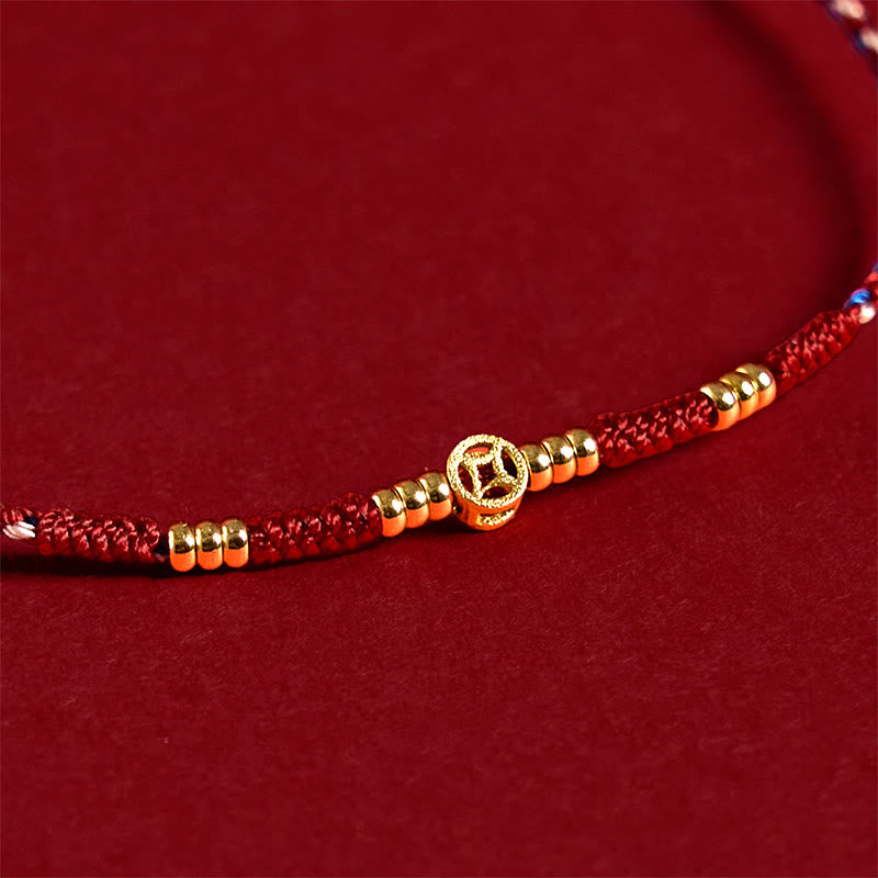 Nimara Ritual Handmade Braided Red String Copper Coins Luck Bracelet