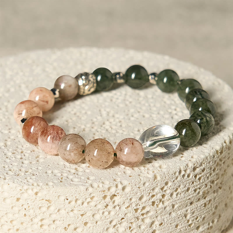 Nimara Ritual Natural Green Rutilated Quartz Super Seven Crystal Wealth Bracelet