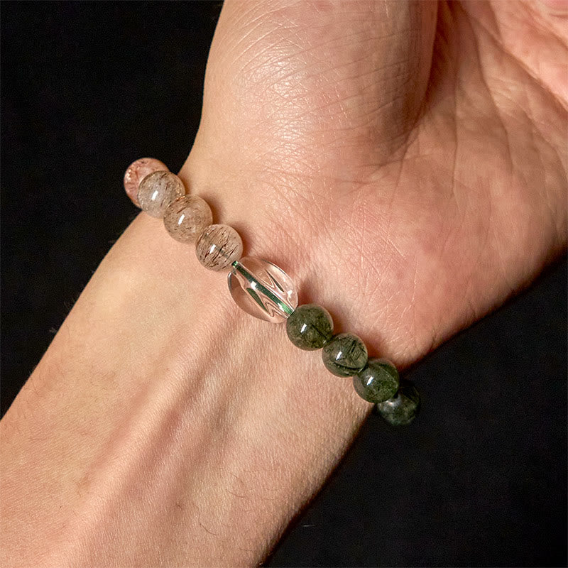 Nimara Ritual Natural Green Rutilated Quartz Super Seven Crystal Wealth Bracelet