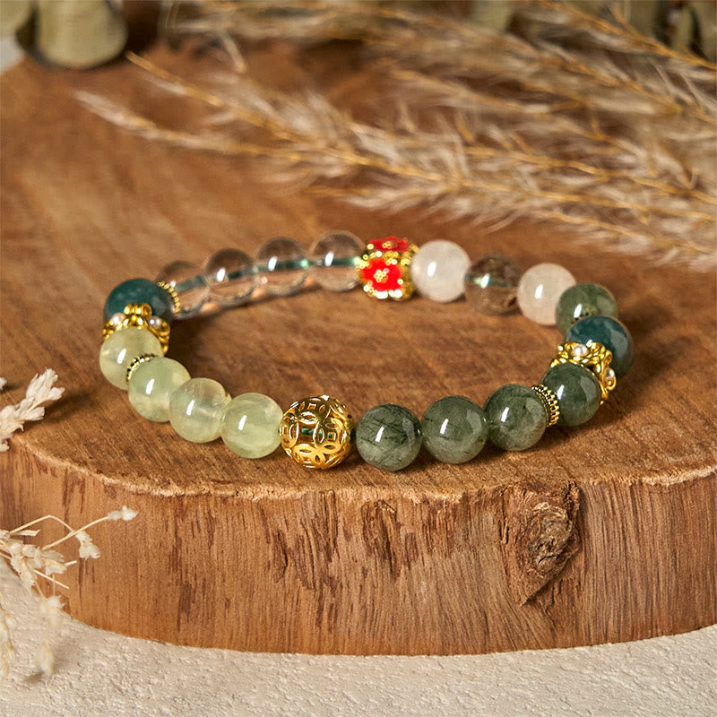 Nimara Ritual Natural Green Phantom White Crystal Jade Beads Lucky Bracelet