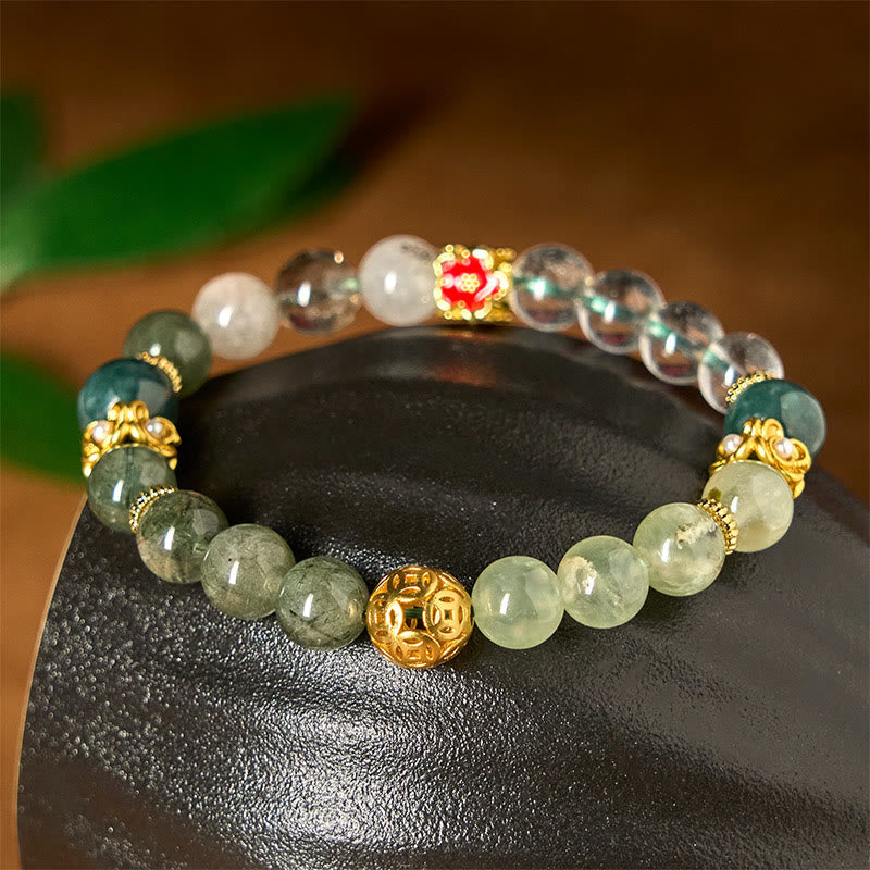 Nimara Ritual Natural Green Phantom White Crystal Jade Beads Lucky Bracelet