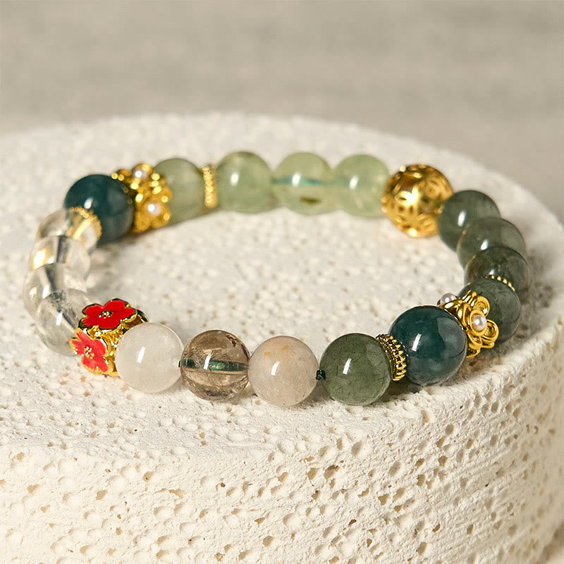 Nimara Ritual Natural Green Phantom White Crystal Jade Beads Lucky Bracelet