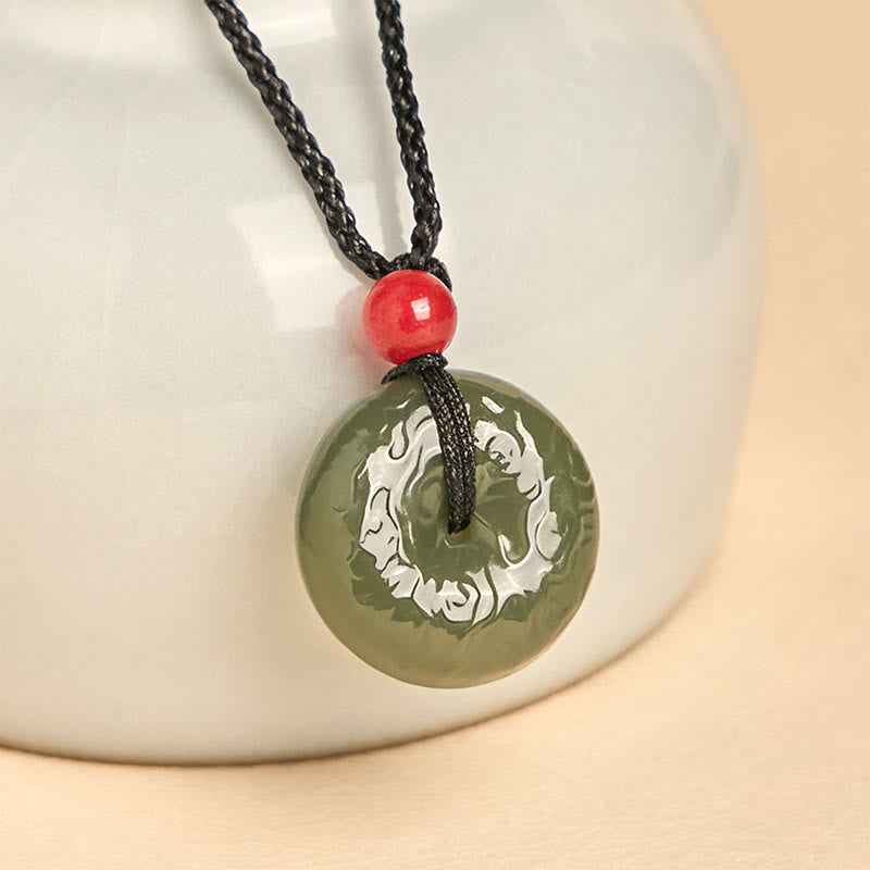 Nimara Ritual Peace Buckle Auspicious Clouds Cyan Jade Necklace Luck Pendant