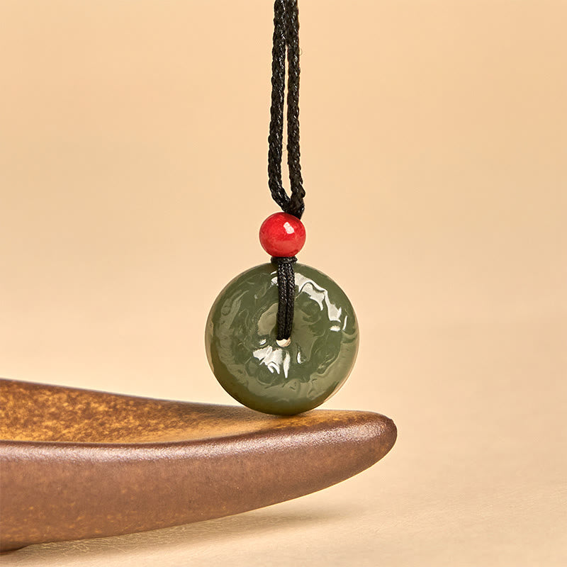 Nimara Ritual Peace Buckle Auspicious Clouds Cyan Jade Necklace Luck Pendant