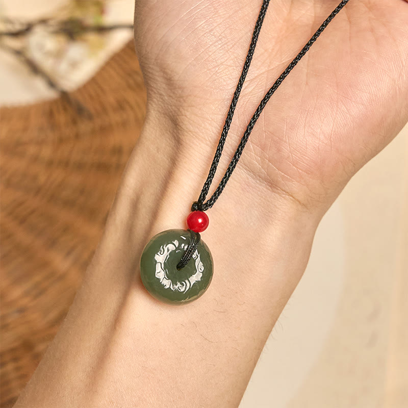 Nimara Ritual Peace Buckle Auspicious Clouds Cyan Jade Necklace Luck Pendant