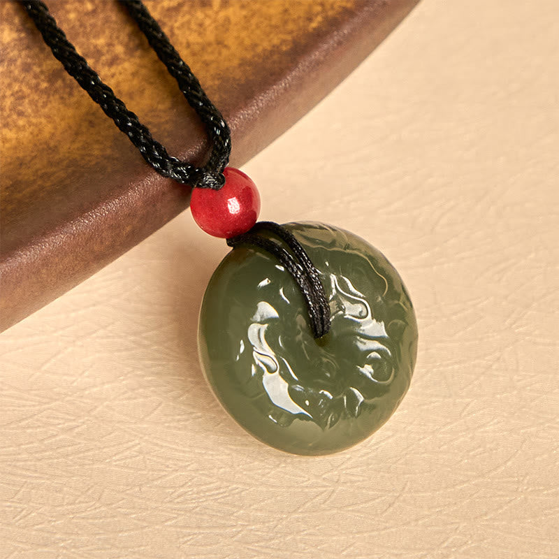 Nimara Ritual Peace Buckle Auspicious Clouds Cyan Jade Necklace Luck Pendant