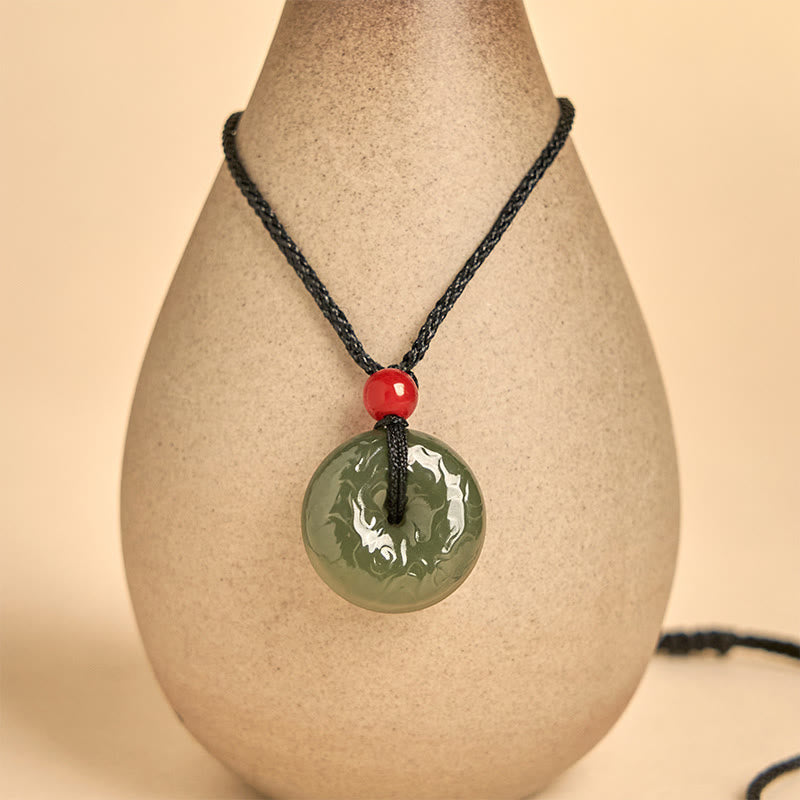 Nimara Ritual Peace Buckle Auspicious Clouds Cyan Jade Necklace Luck Pendant