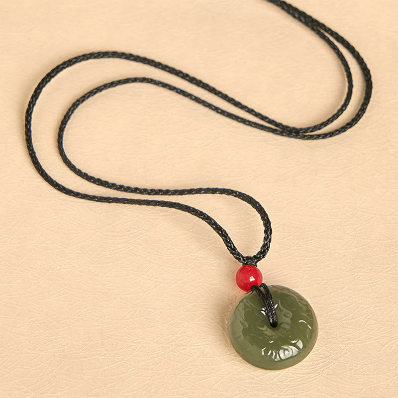 Nimara Ritual Peace Buckle Auspicious Clouds Cyan Jade Necklace Luck Pendant