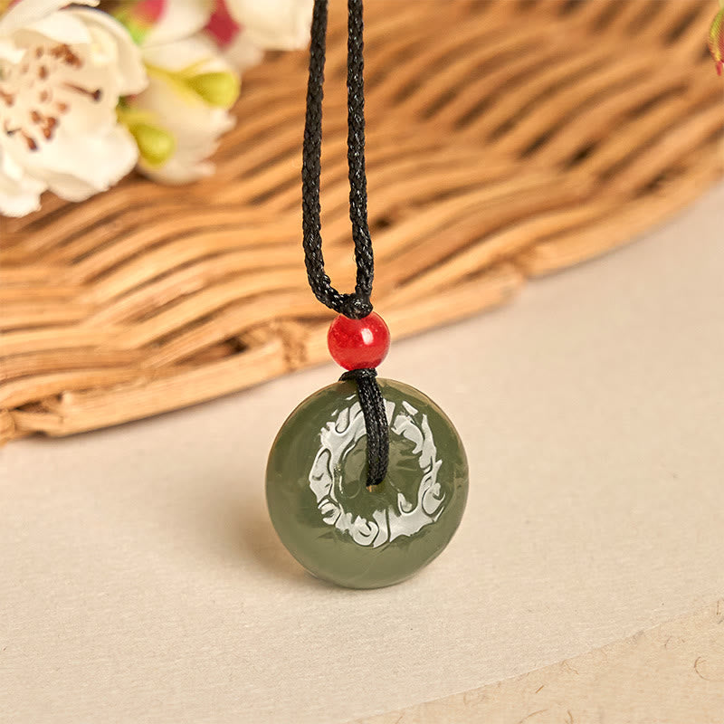Nimara Ritual Peace Buckle Auspicious Clouds Cyan Jade Necklace Luck Pendant
