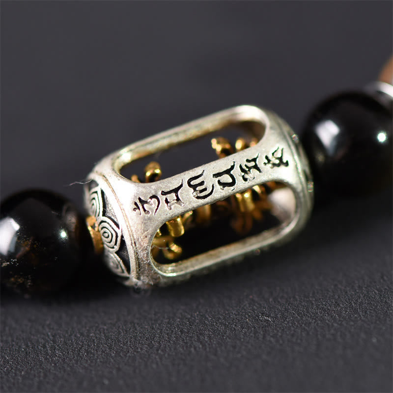 Nimara Ritual Tibetan Green Sandalwood Gold Sheen Obsidian Balance Peace Double Wrap Bracelet