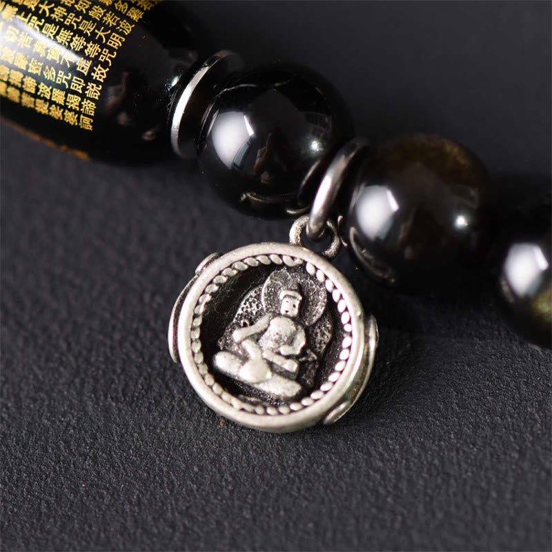 Nimara Ritual Tibetan Green Sandalwood Gold Sheen Obsidian Balance Peace Double Wrap Bracelet