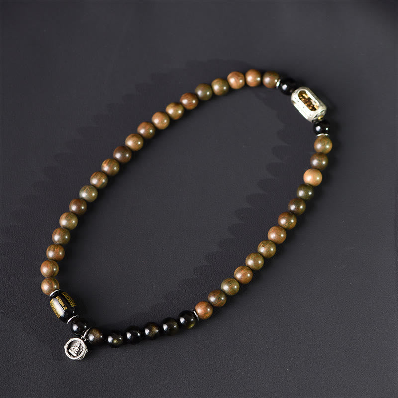 Nimara Ritual Tibetan Green Sandalwood Gold Sheen Obsidian Balance Peace Double Wrap Bracelet