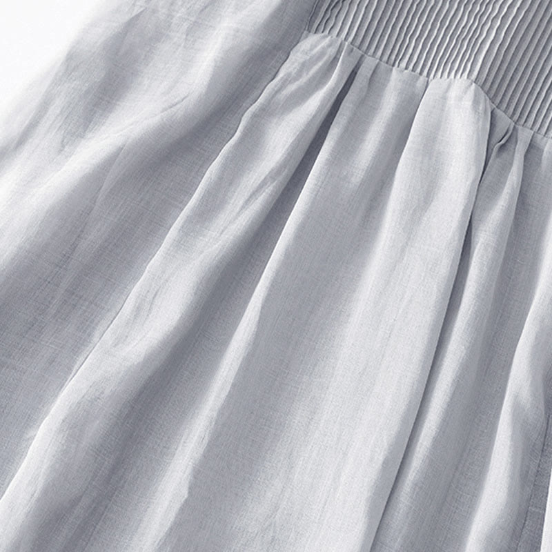 Nimara Ritual Casual Accordion Pleat Plain V-neck Short Sleeve Midi Dress With Pockets