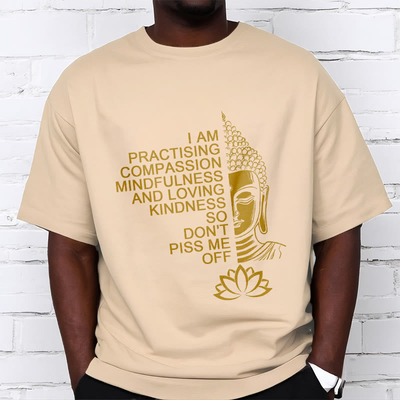 Nimara Ritual Casual Golden Side Buddha Lotus Flower Pattern Cotton Tee T-Shirt