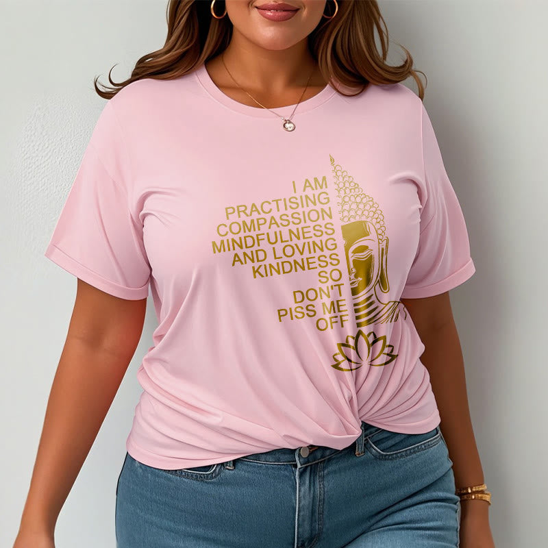 Nimara Ritual Casual Golden Side Buddha Lotus Flower Pattern Cotton Tee T-Shirt