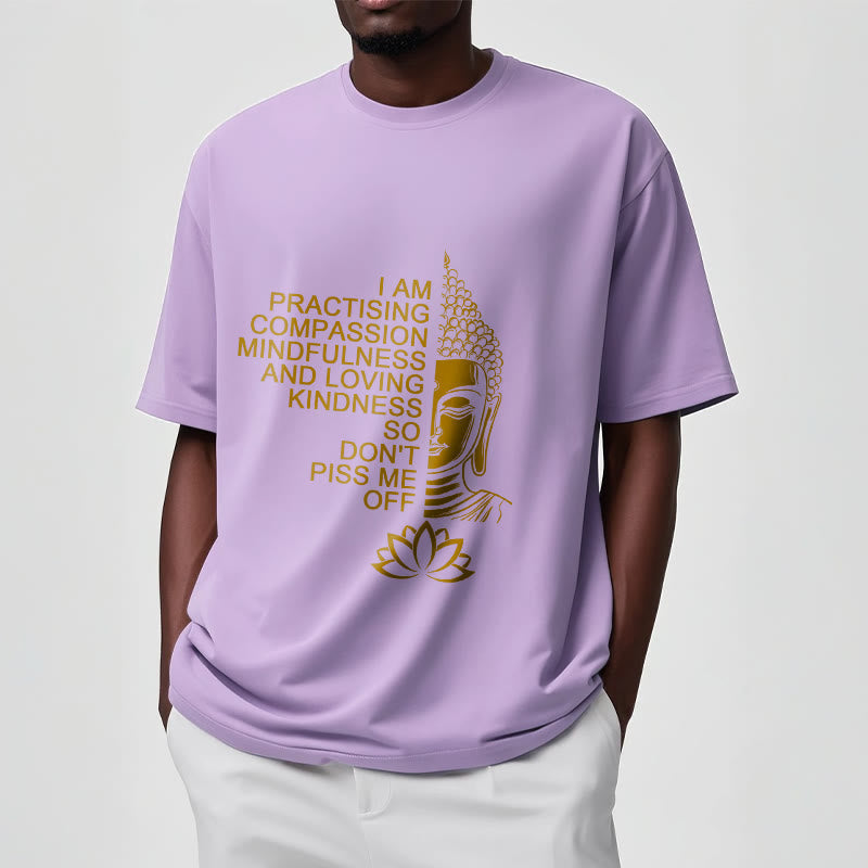 Nimara Ritual Casual Golden Side Buddha Lotus Flower Pattern Cotton Tee T-Shirt
