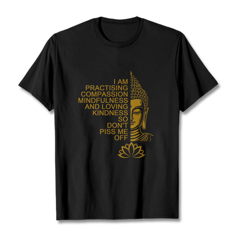Nimara Ritual Casual Golden Side Buddha Lotus Flower Pattern Cotton Tee T-Shirt