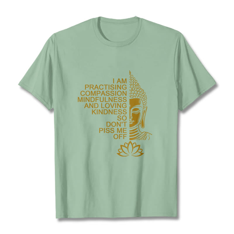 Nimara Ritual Casual Golden Side Buddha Lotus Flower Pattern Cotton Tee T-Shirt