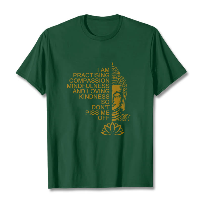 Nimara Ritual Casual Golden Side Buddha Lotus Flower Pattern Cotton Tee T-Shirt
