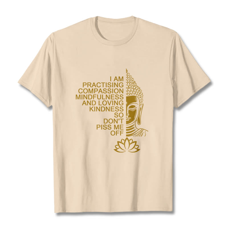 Nimara Ritual Casual Golden Side Buddha Lotus Flower Pattern Cotton Tee T-Shirt
