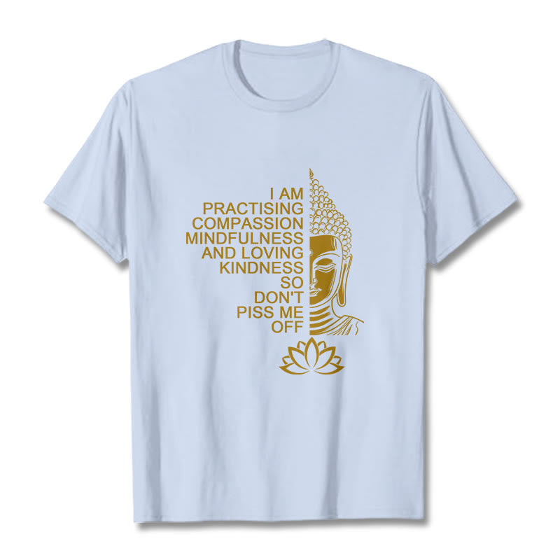 Nimara Ritual Casual Golden Side Buddha Lotus Flower Pattern Cotton Tee T-Shirt