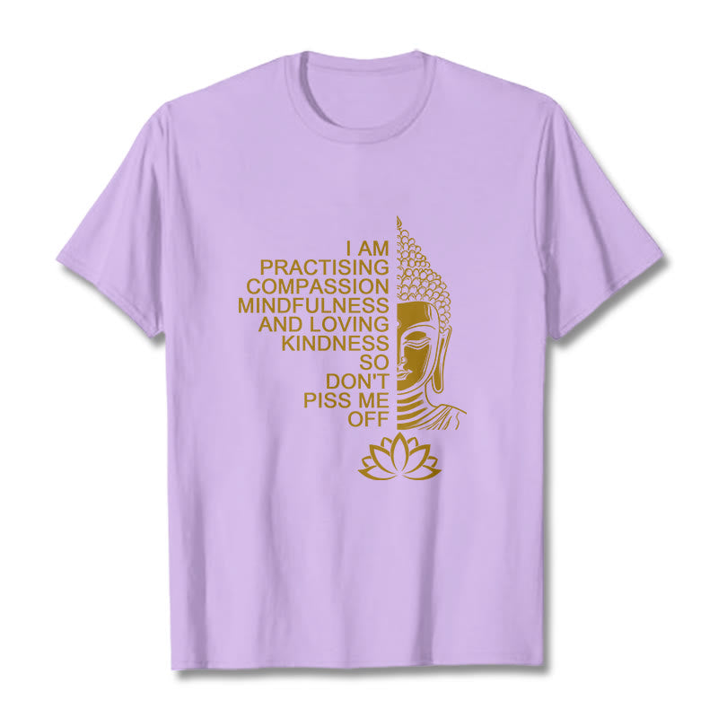 Nimara Ritual Casual Golden Side Buddha Lotus Flower Pattern Cotton Tee T-Shirt