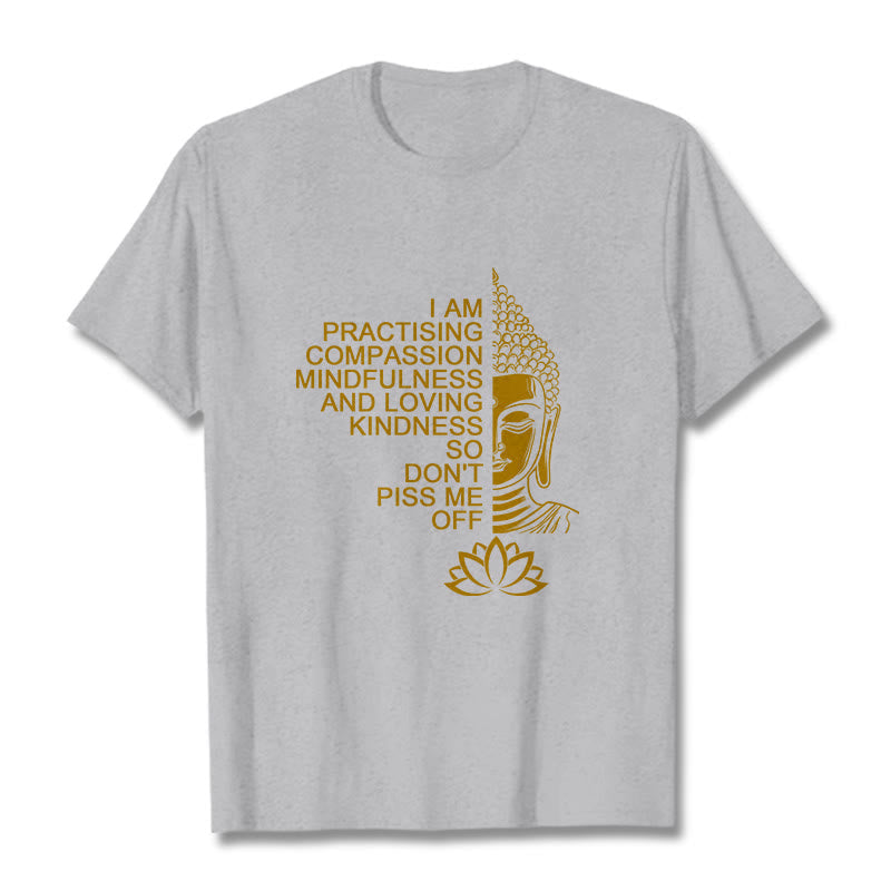 Nimara Ritual Casual Golden Side Buddha Lotus Flower Pattern Cotton Tee T-Shirt