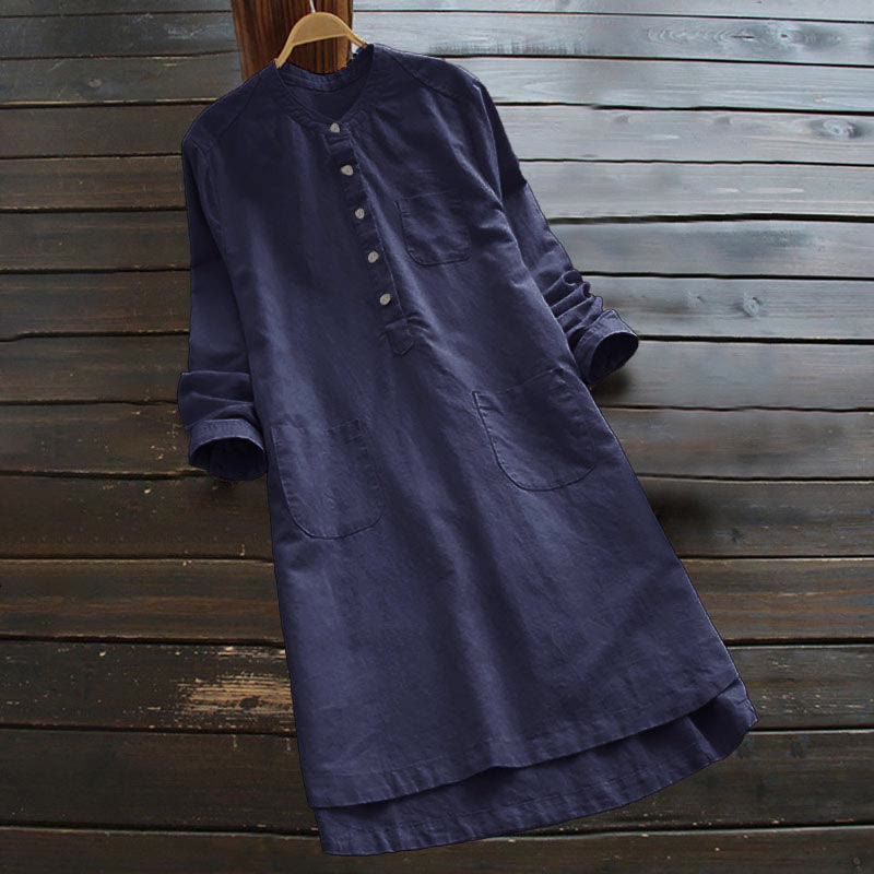 Nimara Ritual Solid Buttons Long Sleeve Women's Shirt With Pockets