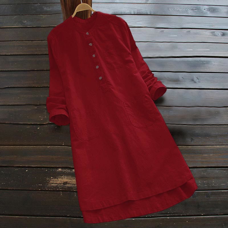Nimara Ritual Solid Buttons Long Sleeve Women's Shirt With Pockets