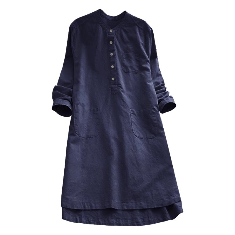 Nimara Ritual Solid Buttons Long Sleeve Women's Shirt With Pockets