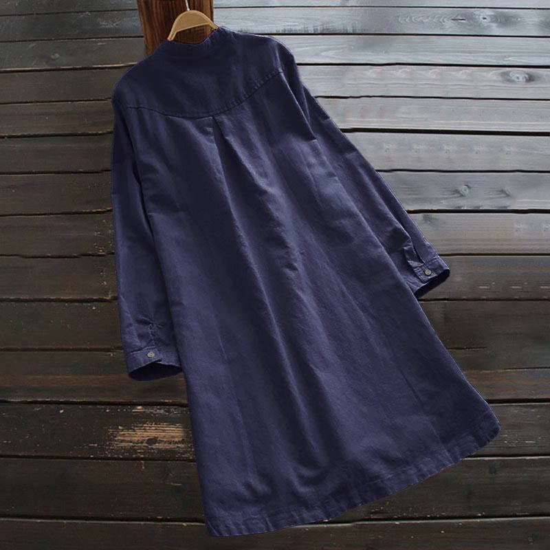 Nimara Ritual Solid Buttons Long Sleeve Women's Shirt With Pockets
