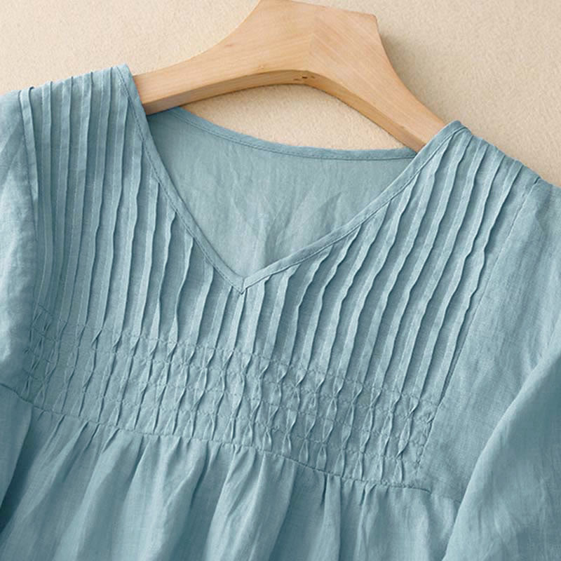 Nimara Ritual Casual Plain Loose Women's V-Neck Design Half Sleeve Shirt