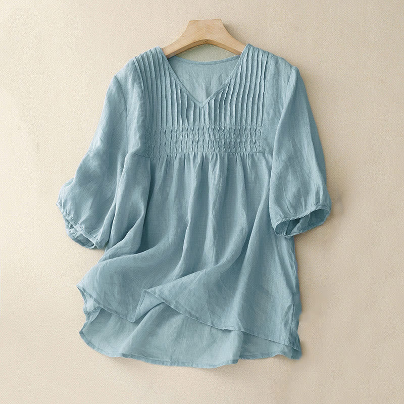 Nimara Ritual Casual Plain Loose Women's V-Neck Design Half Sleeve Shirt