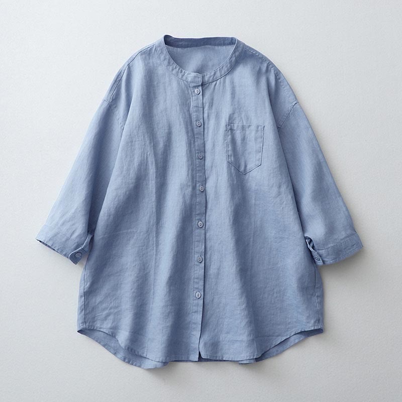 Nimara Ritual Solid Color Button Three Quarter Sleeve Shirt