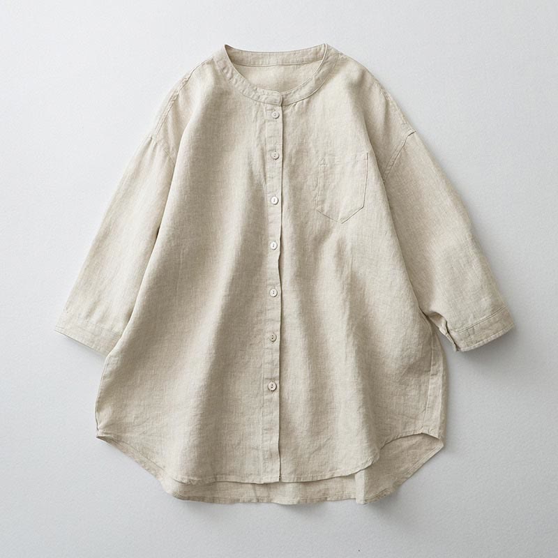 Nimara Ritual Solid Color Button Three Quarter Sleeve Shirt