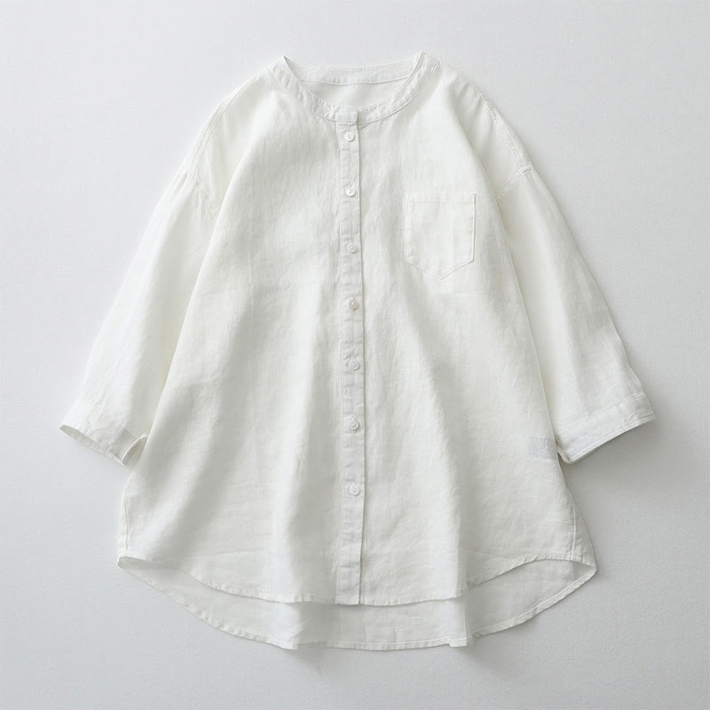 Nimara Ritual Solid Color Button Three Quarter Sleeve Shirt