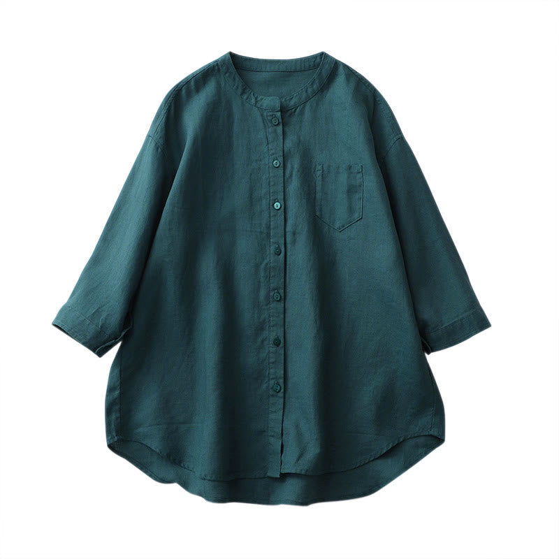 Nimara Ritual Solid Color Button Three Quarter Sleeve Shirt