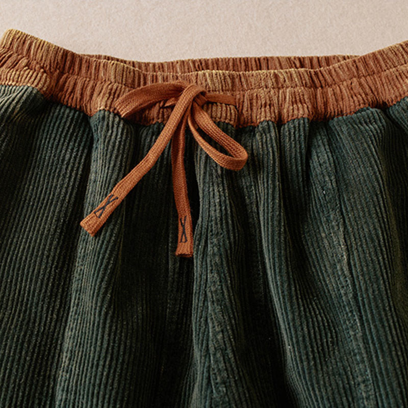 Nimara Ritual Color Contrast Corduroy Cotton Women's Thermal Fleece-Lined Harem Pants With Pockets