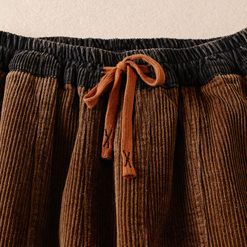 Nimara Ritual Color Contrast Corduroy Cotton Women's Thermal Fleece-Lined Harem Pants With Pockets