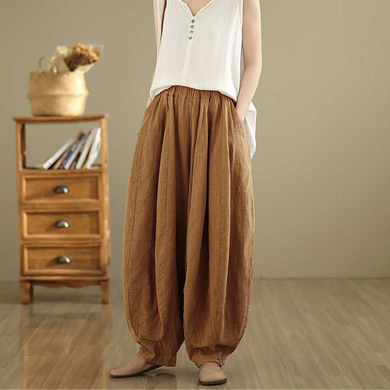 Nimara Ritual Spring Casual Simple Design Women's Cotton Linen Harem Pants With Pockets