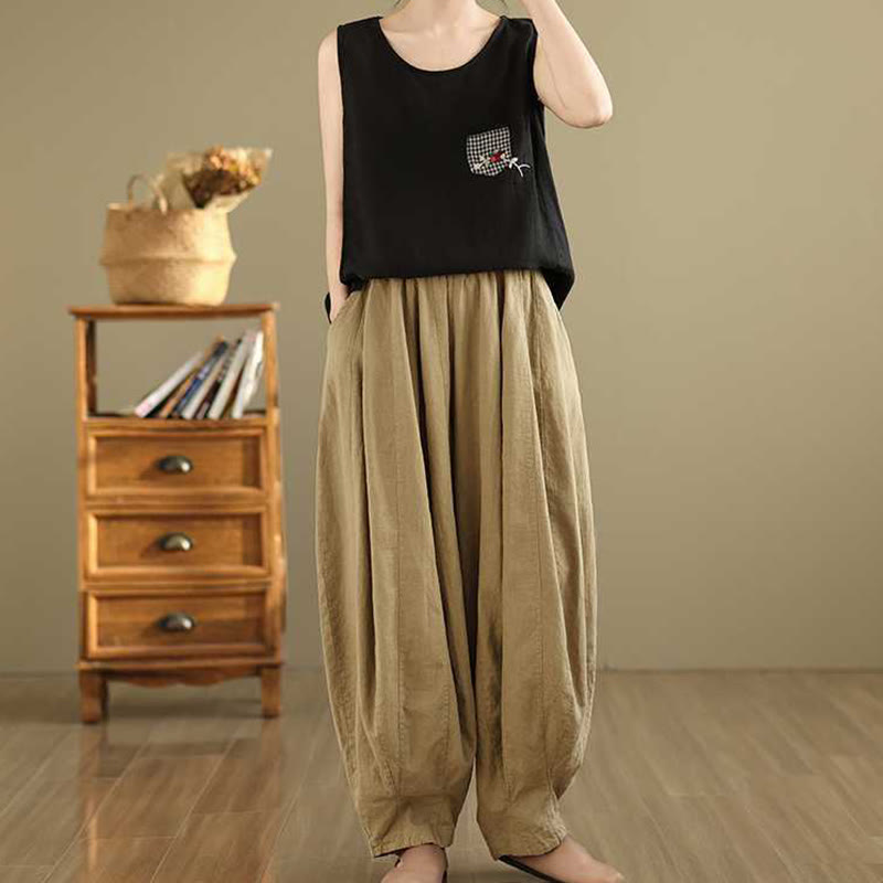 Nimara Ritual Spring Casual Simple Design Women's Cotton Linen Harem Pants With Pockets