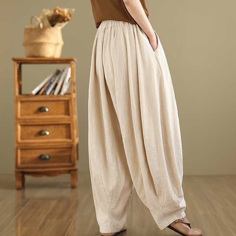 Nimara Ritual Spring Casual Simple Design Women's Cotton Linen Harem Pants With Pockets