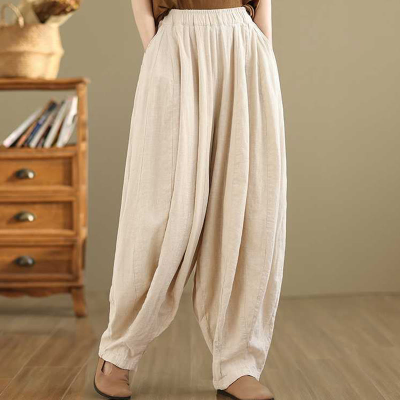 Nimara Ritual Spring Casual Simple Design Women's Cotton Linen Harem Pants With Pockets