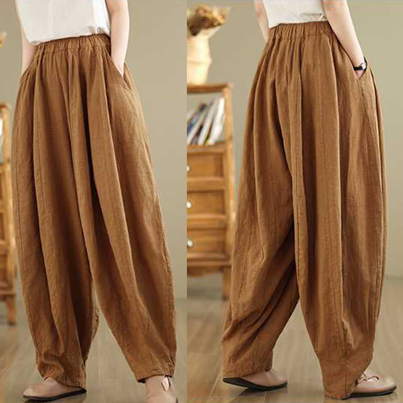 Nimara Ritual Spring Casual Simple Design Women's Cotton Linen Harem Pants With Pockets