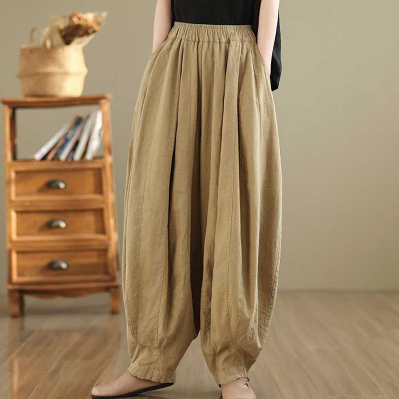 Nimara Ritual Spring Casual Simple Design Women's Cotton Linen Harem Pants With Pockets