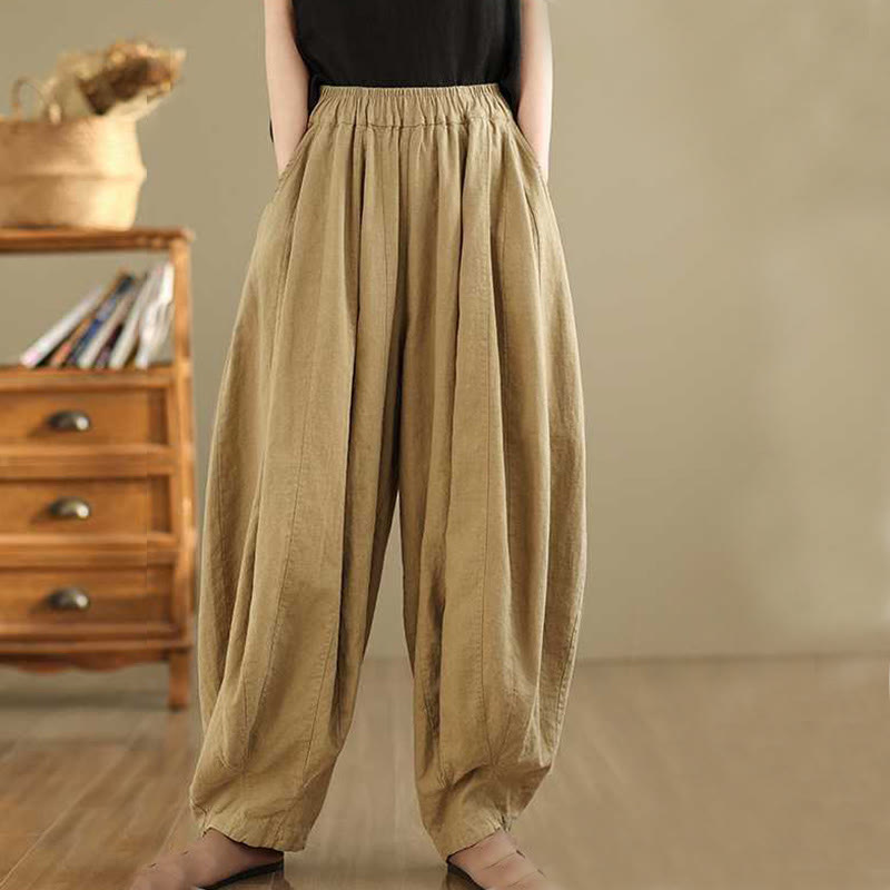 Nimara Ritual Spring Casual Simple Design Women's Cotton Linen Harem Pants With Pockets