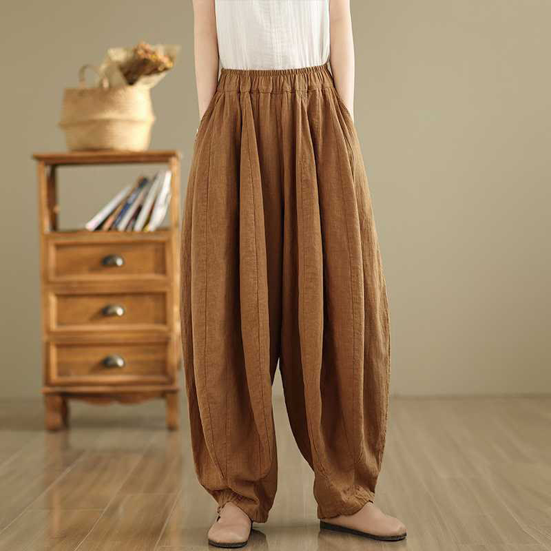 Nimara Ritual Spring Casual Simple Design Women's Cotton Linen Harem Pants With Pockets