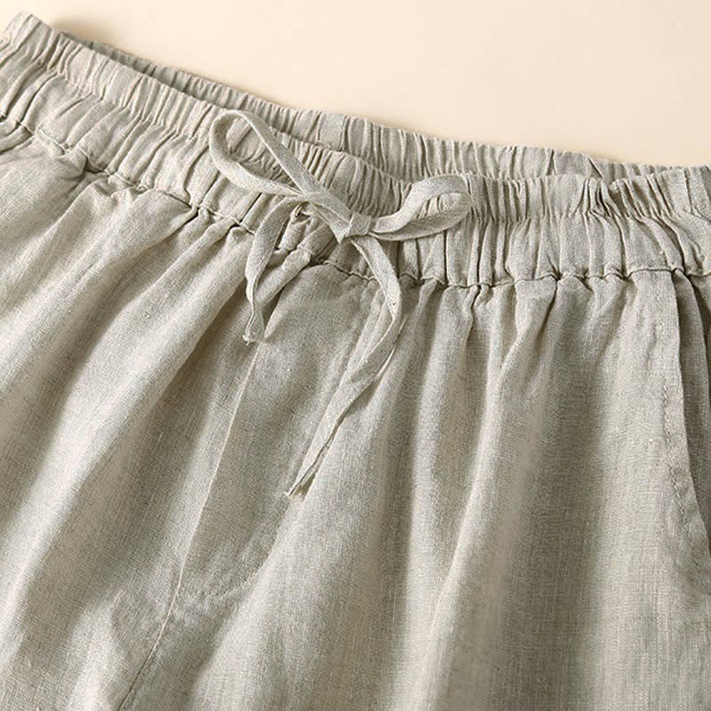Nimara Ritual Plain Color Bottom Hollow Lace Design Lace-up Cotton Women's Shorts With Pockets